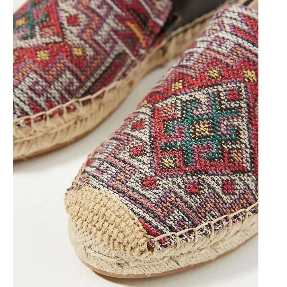 Sam Edelman Khloe Espadrille Flats Women Geo‎ Pattern Black Leather Size 8.5